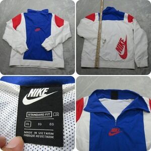 Nike Jacket Boys XL White Red Colorblock Amplify 1/2 Zip Lightweight Windbreaker